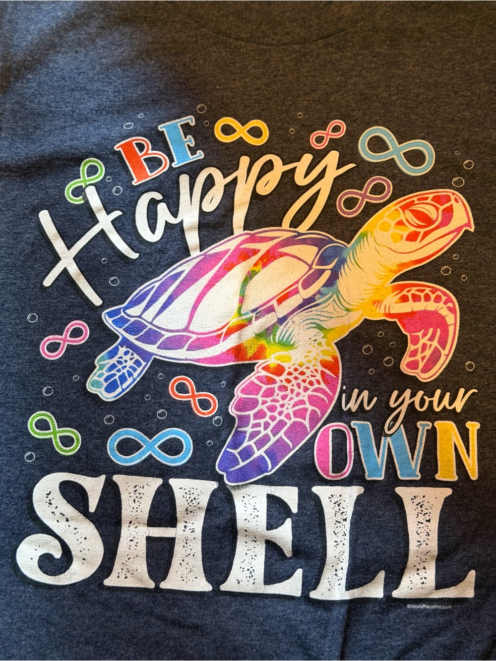 Custom Adult Large Navy Blue Turtle Graphic Saying Multicolor Teeshirt